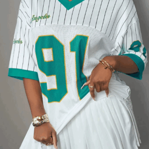 Laydiva Ladies # 91 Number And Letter Printed V-Neck Short Sleeve Loose Casual Summer Short Sleeve T-shirt Baseball Jersey Top - Image 3