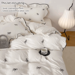 3pcs bow embroidery Bedding set ruffles Duvet Cover Set (1*Duvet Cover + 2*Pillowcase, Without Core)for bedroom guest room - Image 4