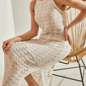 2025 summer new women's casual knitted cutout sling split dress - Image 3