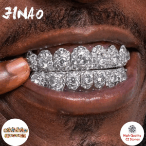 JINAO Hip Hop Full Iced Out 8 Teeth round Colourful Set Grillz Men Women Top&Bottom Grill Punk Rapper Halloween FLame Cosplay - Image 7
