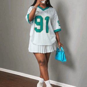 Laydiva Ladies # 91 Number And Letter Printed V-Neck Short Sleeve Loose Casual Summer Short Sleeve T-shirt Baseball Jersey Top - Image 7