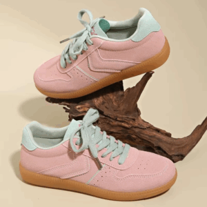 Pink Lace Up Sports Shoes Women Spring Autumn Breathable Plus Size 35-44 Sneakers Woman Suede Sewing Casual Shoes Flats - Image 2
