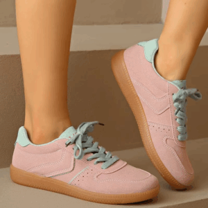 Pink Lace Up Sports Shoes Women Spring Autumn Breathable Plus Size 35-44 Sneakers Woman Suede Sewing Casual Shoes Flats - Image 4
