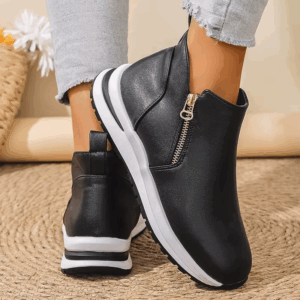 Black PU Leather Platform Sneakers for Women Fashion Double Zipper High Top Sports Shoes Woman Thick Sole Non Slip Short Boots - Image 5