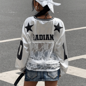 WLWXR Europe and America Sexy Letter Print Lace Spliced Transparent V Neck T shirts club outfits for women 2025 - Image 4