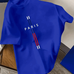 Summer Men 100% cotton fashion casual loose fit plus size Paris letter print round neck short sleeve T-shirt top - Image 3