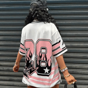 Women's Summer Retro Hip Hop Sports T-Shirt 2025 New Style 28 Letter Printed Fashion Casual Super Large Short Sleeve Shirt ﻿ - Image 2