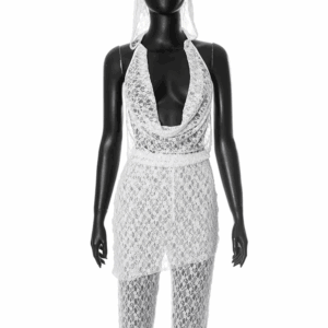 Weird Puss Sexy See Through 2 Piece Set Women Hooded Swing Collar Backless Tops+Skinny Bottoms Midnight Club Party Trend Outfits - Image 6