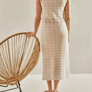 2025 summer new women's casual knitted cutout sling split dress - Image 5