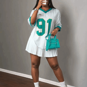 Laydiva Ladies # 91 Number And Letter Printed V-Neck Short Sleeve Loose Casual Summer Short Sleeve T-shirt Baseball Jersey Top - Image 5