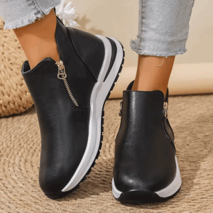 Black PU Leather Platform Sneakers for Women Fashion Double Zipper High Top Sports Shoes Woman Thick Sole Non Slip Short Boots - Image 7
