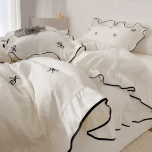 3pcs bow embroidery Bedding set ruffles Duvet Cover Set (1*Duvet Cover + 2*Pillowcase, Without Core)for bedroom guest room - Image 6