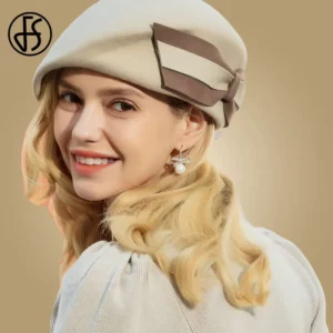 FS Vintage Wool French Beret Hats Women Fedora Black Felt Hats Winter Big Bow Elegant Ladies Church Hat Wedding Berret Femme - Image 5