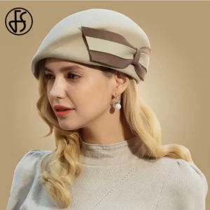 FS Vintage Wool French Beret Hats Women Fedora Black Felt Hats Winter Big Bow Elegant Ladies Church Hat Wedding Berret Femme - Image 4