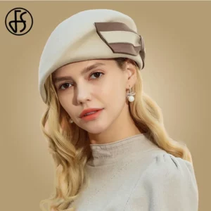 FS Vintage Wool French Beret Hats Women Fedora Black Felt Hats Winter Big Bow Elegant Ladies Church Hat Wedding Berret Femme - Image 3