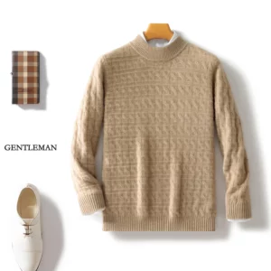 Autumn And Winter New Men's Casual Seven-Pin Thick Small Twist Round Neck Cashmere Sweater Joker Knit Bottoming Wool - Image 4