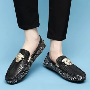 New Handmade Beanie Shoes Men's Genuine Leather Summer 2025 New British Trbottomyy Sole Patent Leather Casual Slip-On Driving Shoes - Image 6
