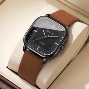 Fashion Square Dial Men's Watches Minimalist Quartz Watch Casual Leather Strap Wristwatch Reloj Hombre（Without Box） - Image 1