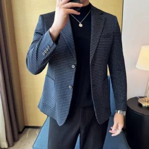 Autumn Winter Simple Plaid Suit Jacket Men Slim Casual Business Men Blazers Fashion Wedding Groom Banquet Social Dress Jackets - Image 6