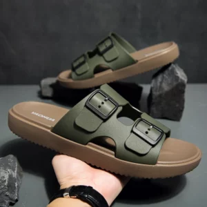 Summer Men Women's Flip Flops Outdoor Anti-slip Fashionable Retro Buckle Thick Bottom Sandals Beach Shoes Slip-On PVC Material - Image 3