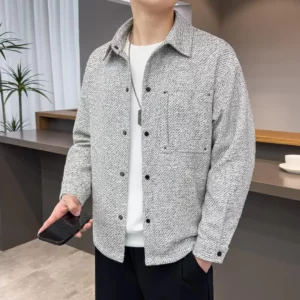 Spring Fashion Shirt Jacket for Men Stylish and Personalized with a Collar High-end Gray Casual Sleeve Shirt - Image 2