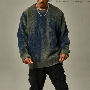 Men's Fashion Match Color Striped Sweater Autumn/Winter 2024 New Loose Men's Pullover Sweater Casual Soft Fur Coat Hoodie Men - Image 2