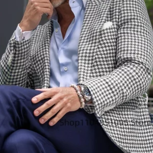 Pink Houndstooth Suit Jacket Woolen Suit Blazer Business Top Single Breasted Slim Fit Plaid Suit Jacket Wedding Warm Suits Coat - Image 3