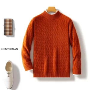 Autumn And Winter New Men's Casual Seven-Pin Thick Small Twist Round Neck Cashmere Sweater Joker Knit Bottoming Wool - Image 6