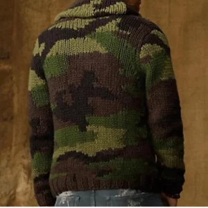 New Men's Camouflage Jacquard Sweater Lapel Cardigan Knit Jacket Single-breasted Winter Thick Coat Vintage Outerwear Jerseis 3XL - Image 2