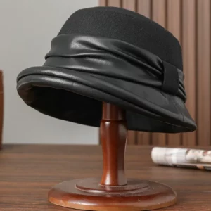 2023 Ladies Winter Bucket Hat Mother Outdoors Warm Wool Cloche Hat Women Good Quality Elegant Leather Fedora - Image 2