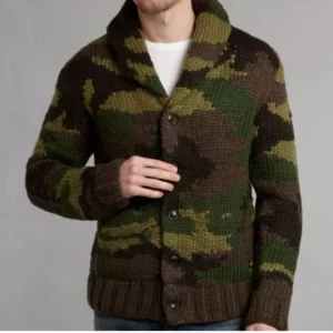 New Men's Camouflage Jacquard Sweater Lapel Cardigan Knit Jacket Single-breasted Winter Thick Coat Vintage Outerwear Jerseis 3XL - Image 4