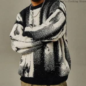 Men's Fashion Match Color Striped Sweater Autumn/Winter 2024 New Loose Men's Pullover Sweater Casual Soft Fur Coat Hoodie Men - Image 4