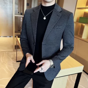 Autumn Winter Simple Plaid Suit Jacket Men Slim Casual Business Men Blazers Fashion Wedding Groom Banquet Social Dress Jackets - Image 2