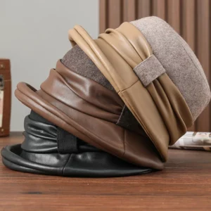 2023 Ladies Winter Bucket Hat Mother Outdoors Warm Wool Cloche Hat Women Good Quality Elegant Leather Fedora - Image 6