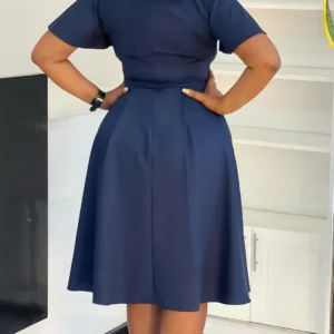 Women's plus Size Swing Dress Summer 2025 Fashion Temperament Solid Color Lace-Up Short-Sleeved Elegant Casual Maxi Dress - Image 2