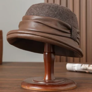 2023 Ladies Winter Bucket Hat Mother Outdoors Warm Wool Cloche Hat Women Good Quality Elegant Leather Fedora - Image 5