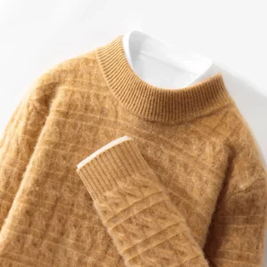 Autumn And Winter New Men's Casual Seven-Pin Thick Small Twist Round Neck Cashmere Sweater Joker Knit Bottoming Wool - Image 2