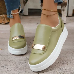 Fashion Metal Decor White Sneakers for Women Lightweight Slip-On Casual Shoes Woman PU Leather Platform Sports Shoes Plus Size - Image 5