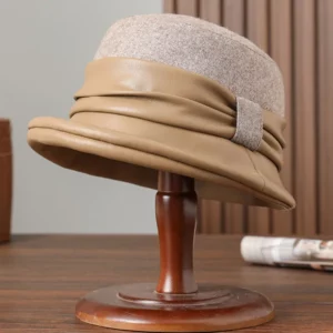 2023 Ladies Winter Bucket Hat Mother Outdoors Warm Wool Cloche Hat Women Good Quality Elegant Leather Fedora - Image 4