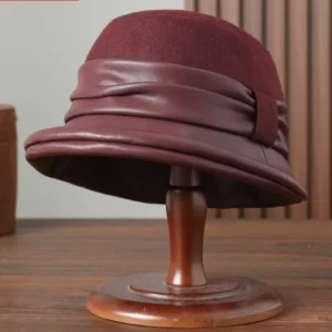 2023 Ladies Winter Bucket Hat Mother Outdoors Warm Wool Cloche Hat Women Good Quality Elegant Leather Fedora - Image 3