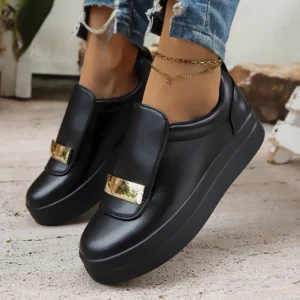 Fashion Metal Decor White Sneakers for Women Lightweight Slip-On Casual Shoes Woman PU Leather Platform Sports Shoes Plus Size - Image 6