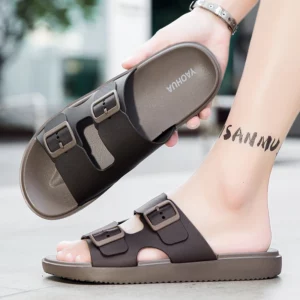 Summer Men Women's Flip Flops Outdoor Anti-slip Fashionable Retro Buckle Thick Bottom Sandals Beach Shoes Slip-On PVC Material - Image 4