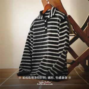 Maden Arrow Feature Knitted Striped Polo for Women Soft and Comfortable Sweater Autumn and Winter Unisex Thick Pullover - Image 2