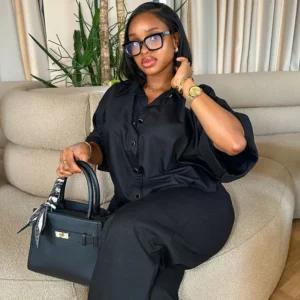 African Women's Wear Suit Elegant Lapel Shirt Women's Casual Loose High Waist Slimming Wide Leg Pants European and American Two- - Image 4