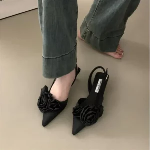 Designer Woman Shoes Pointed Toe Flower Sexy Women Shoes Sandals Dress Slippers Mules Shoes Spring New Flip Flops French Female - Image 3