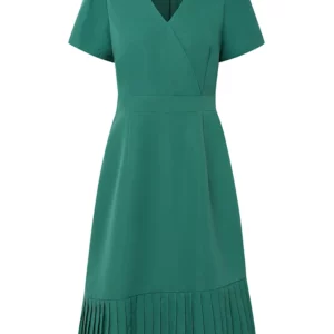 2025 ZANZEA Elegant Women V Neck Short Sleeve Work Dresses 2025 Summer Dress Stylish Solid A Line Pleated Party Vestidos Robe - Image 5