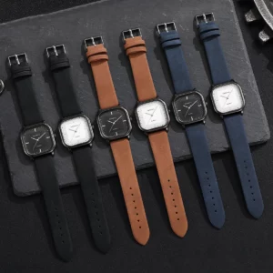Fashion Square Dial Men's Watches Minimalist Quartz Watch Casual Leather Strap Wristwatch Reloj Hombre（Without Box） - Image 3