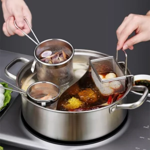 304 Stainless Steel French Fries Pasta Basket Hot Pot Colander with Hook Drainer Oil Filter Mesh Sieve Strainer Spoon Kitchen - Image 6