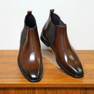 Fashion Men's Chelsea Boots Handmade Leather Shoes Autumn Winter Square Head PU Ankle Boots Business Casual Men Short Boots - Image 3