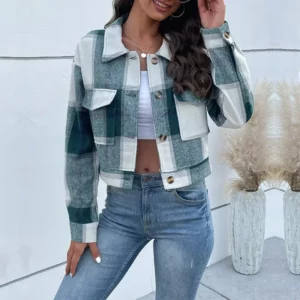 2024 Print Plaid Turn Down Collar Women Full Sleeve Cardigan Short Coats Autumn Winter Single Breasted Button Regular Jackets - Image 6